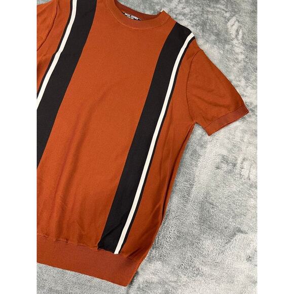 Men’s PJ PAUL JONES Rust Knit Vertical Stripe Crew Short Sleeve Shirt Size S - Picture 2 of 9